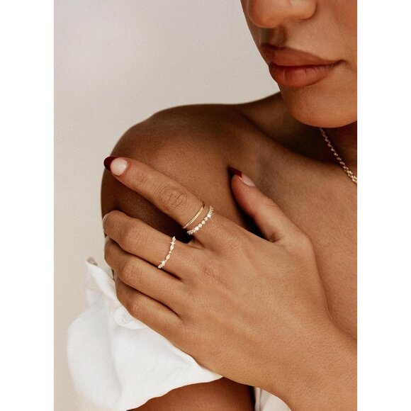 Dainty 3Pcs Stackable Thin Ring Non Tarnish - Trendy 14K Gold Plated CZ Rings Se - Picture 4 of 9